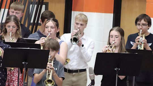 More spring concert pictures — OHS band “assembled” for “Avengers”