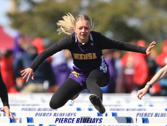 Kennedy Gillilan keeps her eyes on the upcoming hurdle to anticipate her next jump. Jeremy Buss | Wausa Gazette