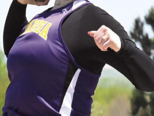 Wausa senior Sophia Wilken tosses the shot put in her final high school outing.